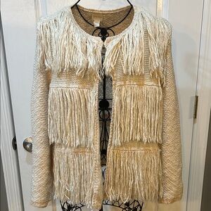 Chico's Cream Fringe Cardigan Sweater
